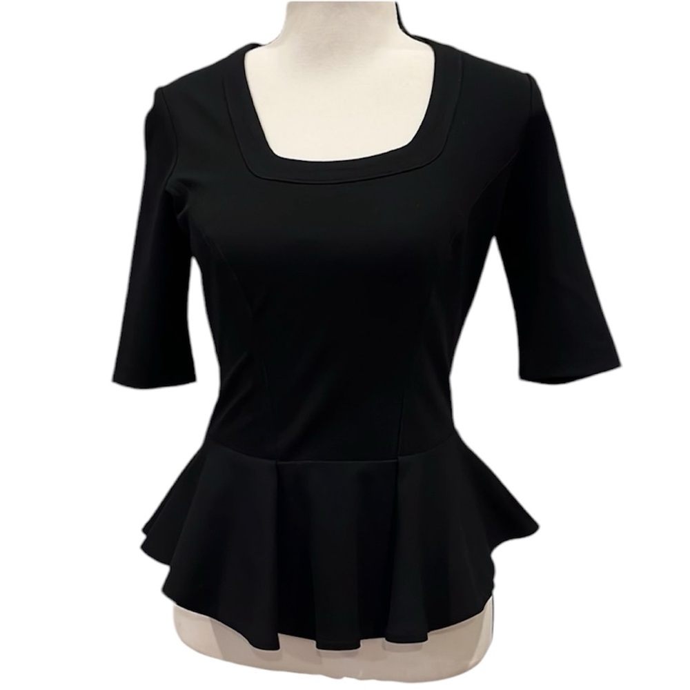 Yoana Baraschi Made in NYC - Black Peplun Short Sleeve Top Small